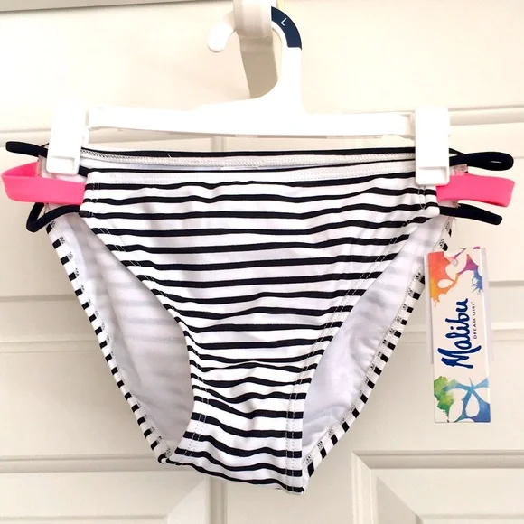 New Malibu Swim Bikini Bottom Size Small White Black Stripes Swimwear NWT - Picture 1 of 8